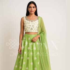 Spring Green Lehenga/Chaniya Choli with Ombre Dupatta 🌿